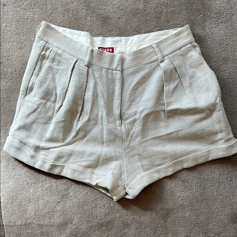 STAUD Luisa Pleated Women's Ivory Shorts